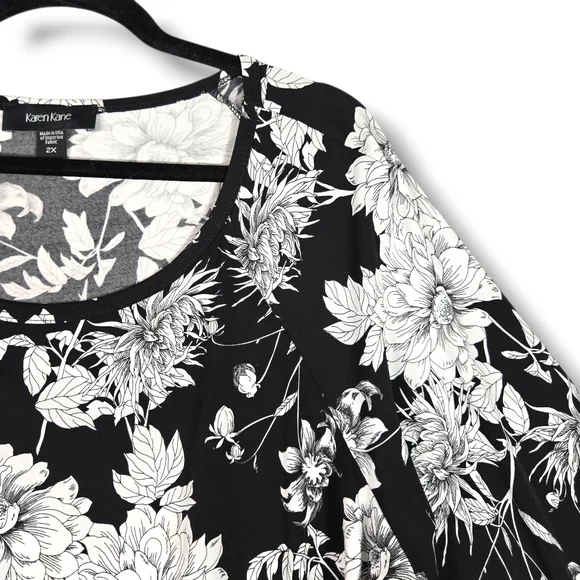 Karen Kane Size 2X Black White  Floral Top Wrinkle Free Tunic - Picture 5 of 16
